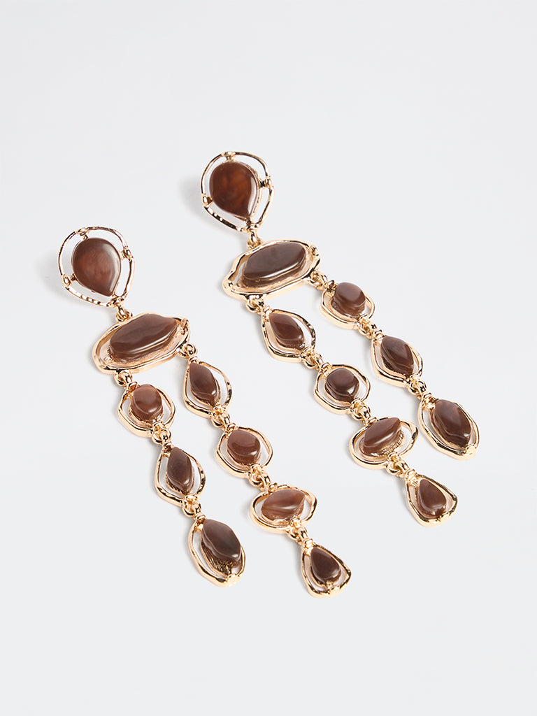 Westside Accessories Dark Brown Stone Statement Dangler Earrings