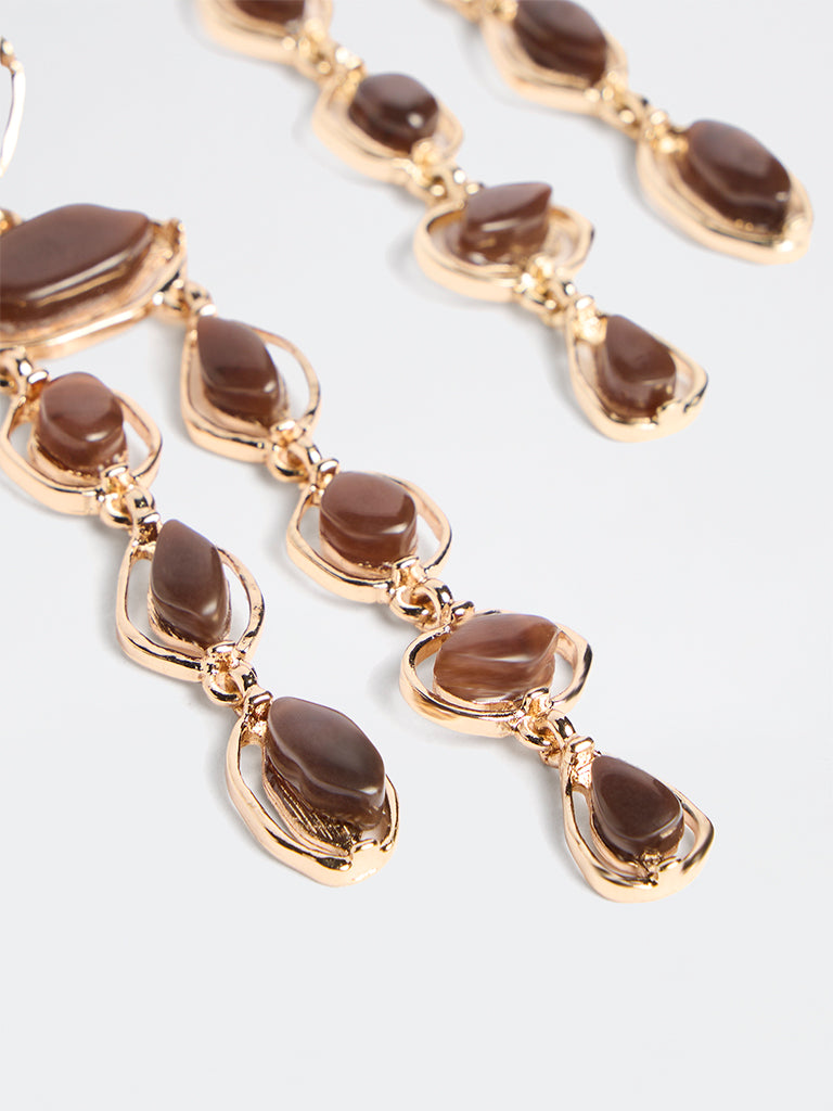 Westside Accessories Dark Brown Stone Statement Dangler Earrings
