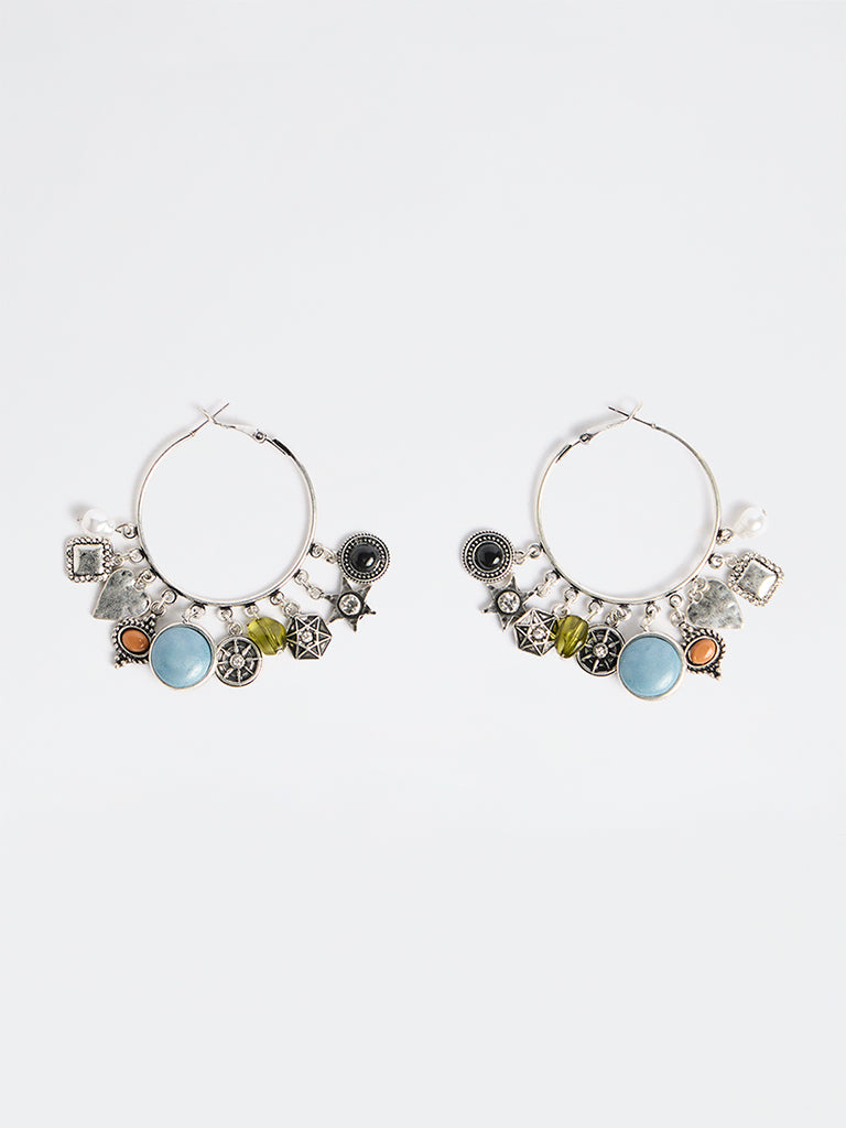 Westside Accessories Silver Multi-Charm Hoop Earrings