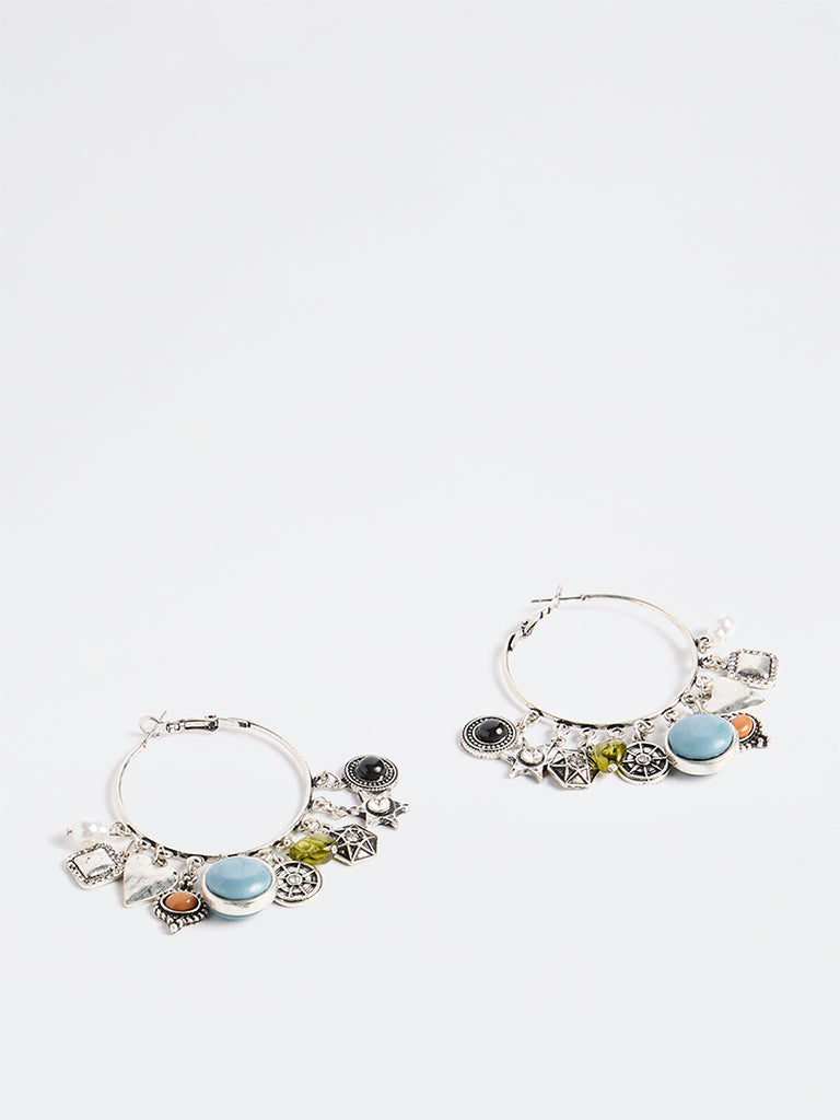 Westside Accessories Silver Multi-Charm Hoop Earrings