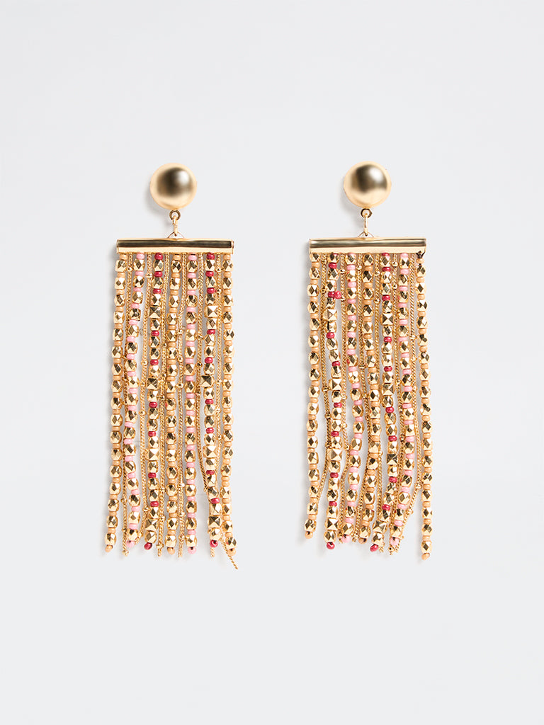 Westside Accessories Gold Beaded Statement Dangler Earrings