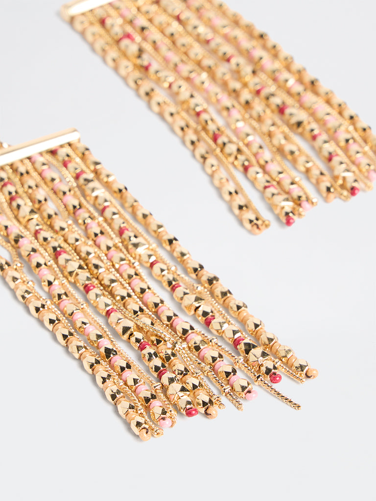 Westside Accessories Gold Beaded Statement Dangler Earrings