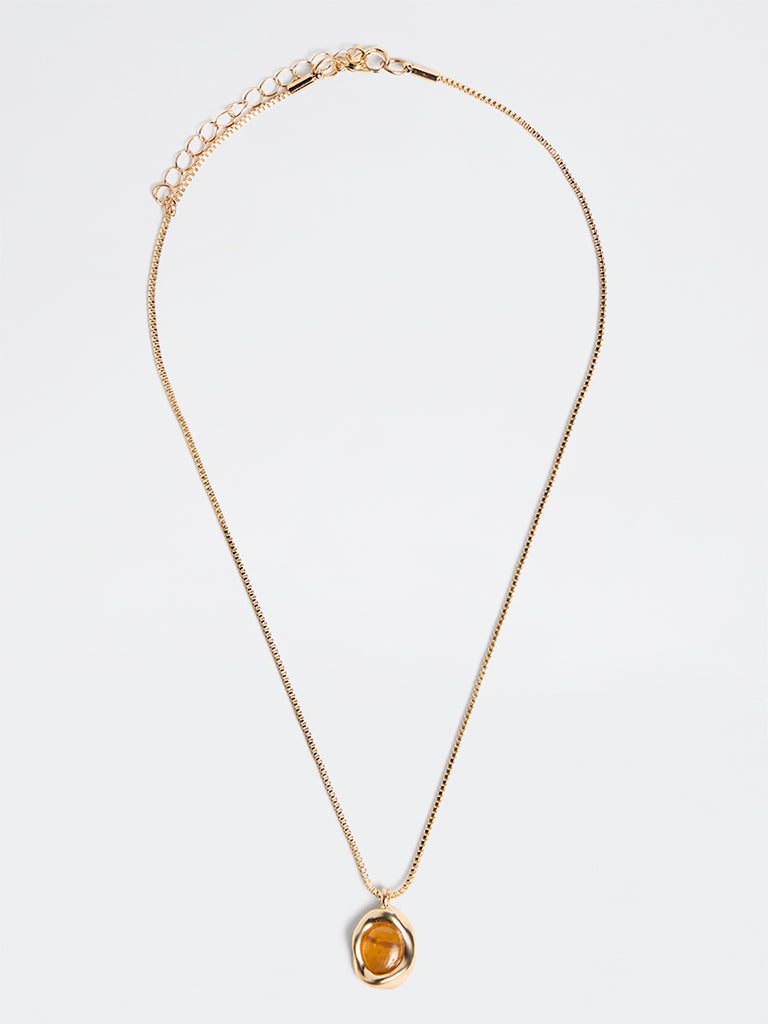 Westside Accessories Gold and Brown Resin Pendant Necklace