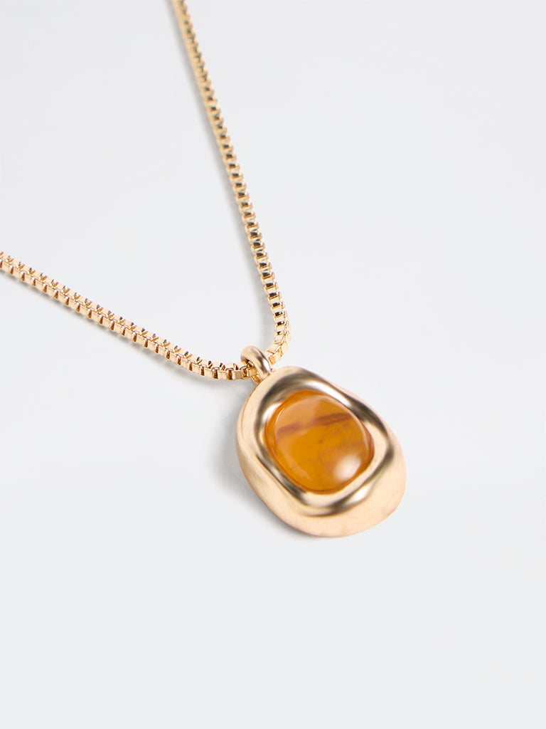 Westside Accessories Gold and Brown Resin Pendant Necklace