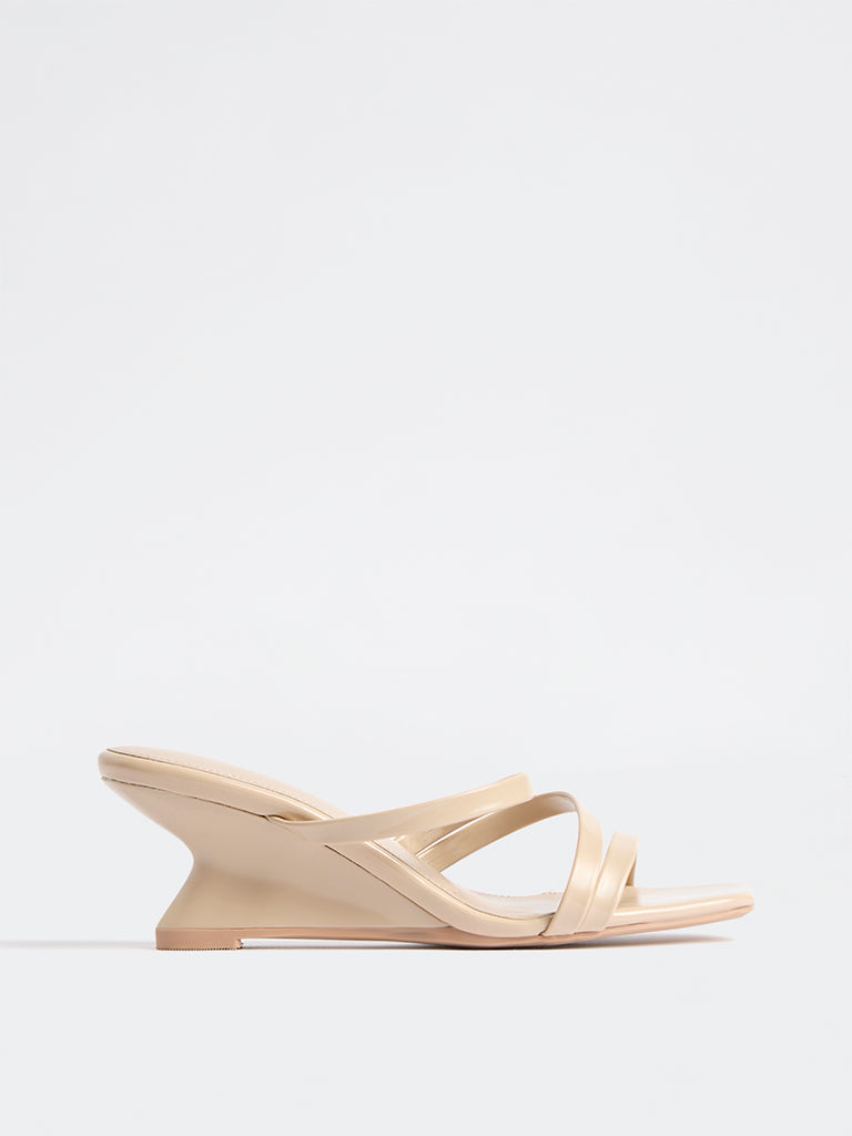 LUNA BLU Light Beige Multi-Strap Wedge Heel Sandals