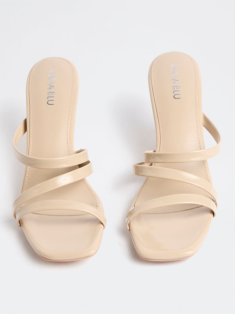 LUNA BLU Light Beige Multi-Strap Wedge Heel Sandals