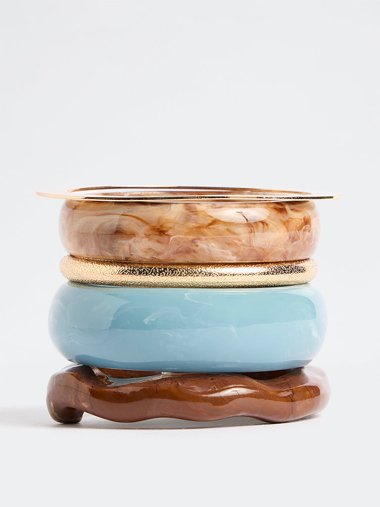 Westside Accessories Multicolour Resin and Metal Bangles - Pack of 5