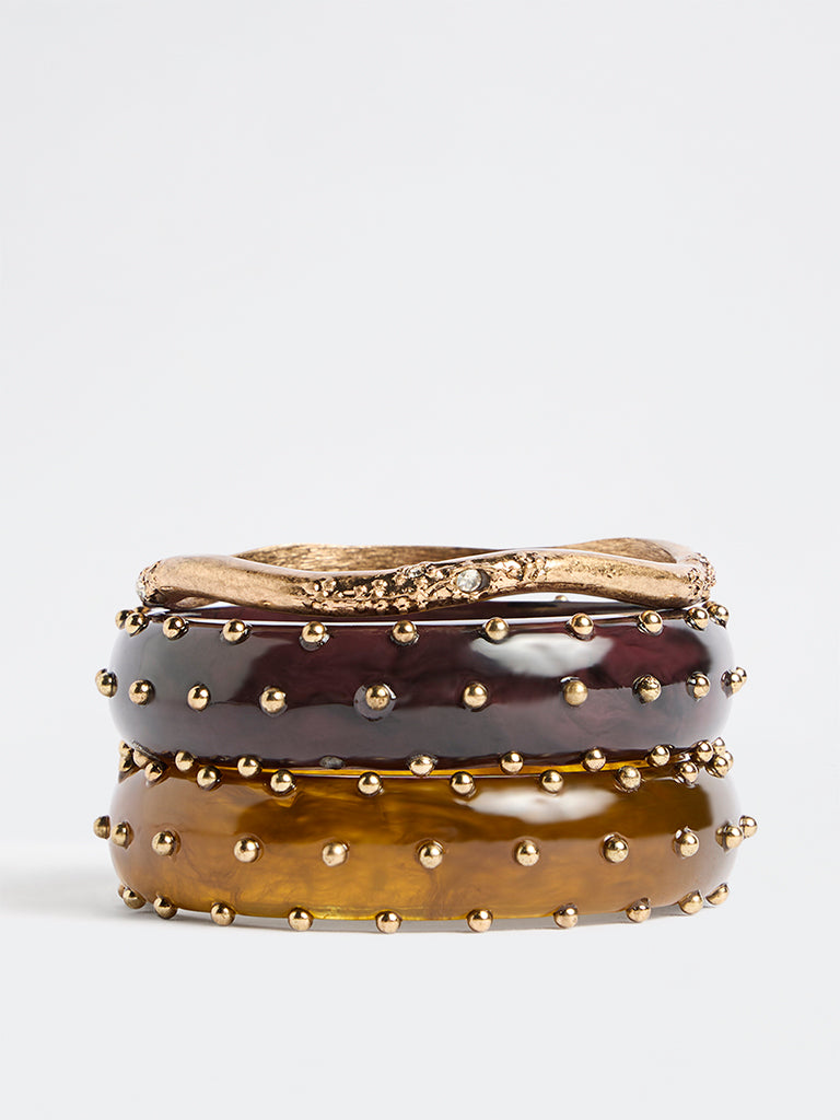 Westside Accessories Multicolour Studded Resin and Metal Bangles - Pack of 3