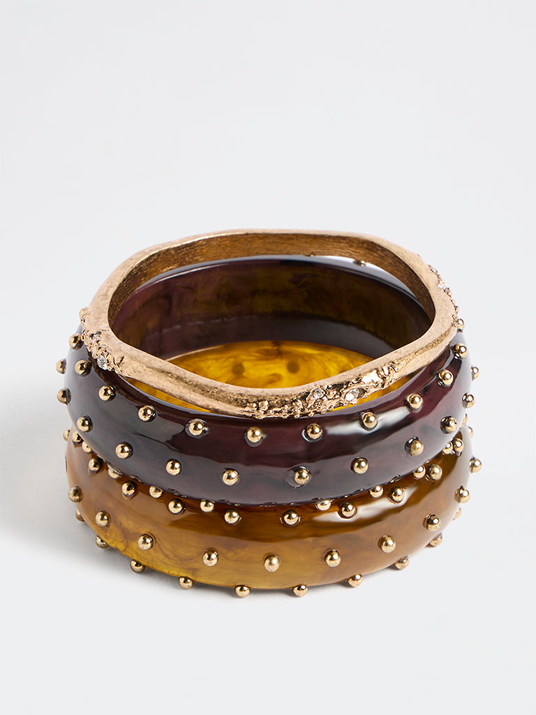 Westside Accessories Multicolour Studded Resin and Metal Bangles - Pack of 3