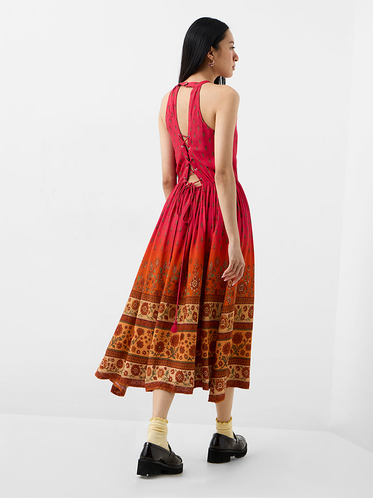 Bombay Paisley Pink Floral Printed Cotton A-Line Dress