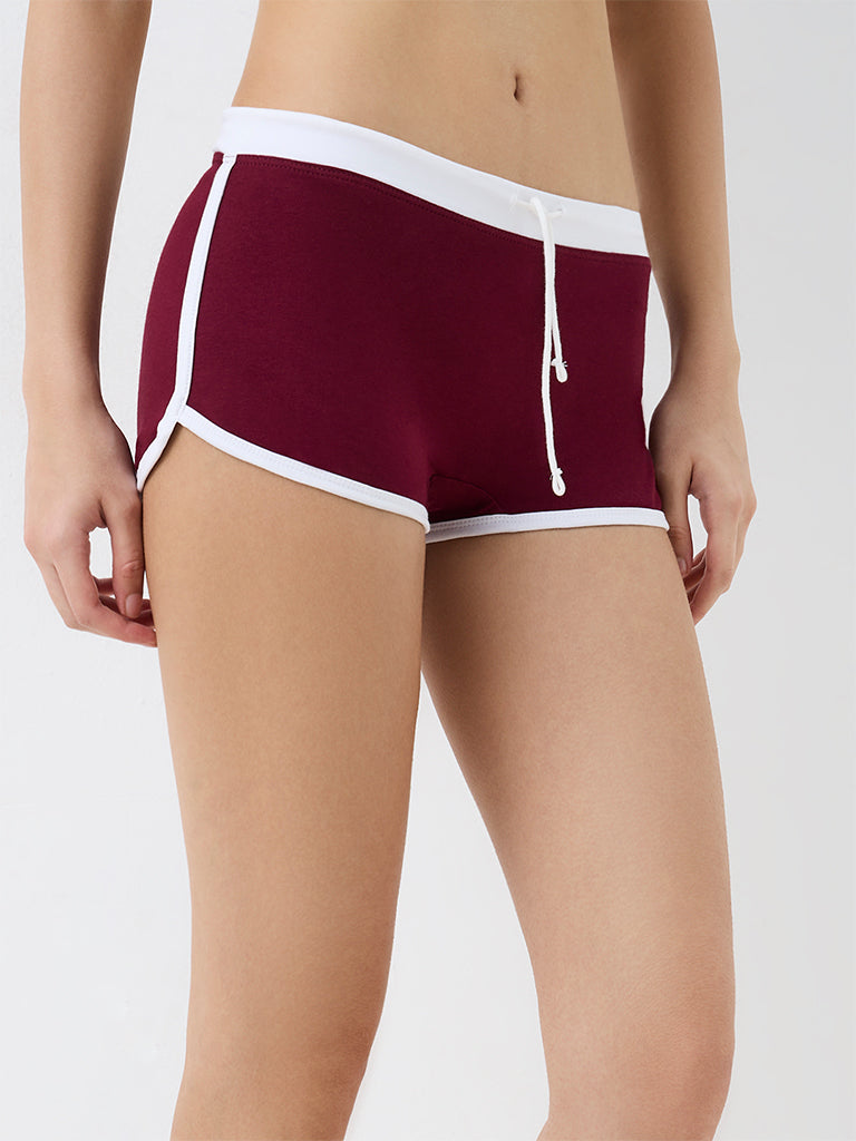 Superstar Burgundy Contrast-Detail Low-Rise Cotton-Blend Shorts Briefs