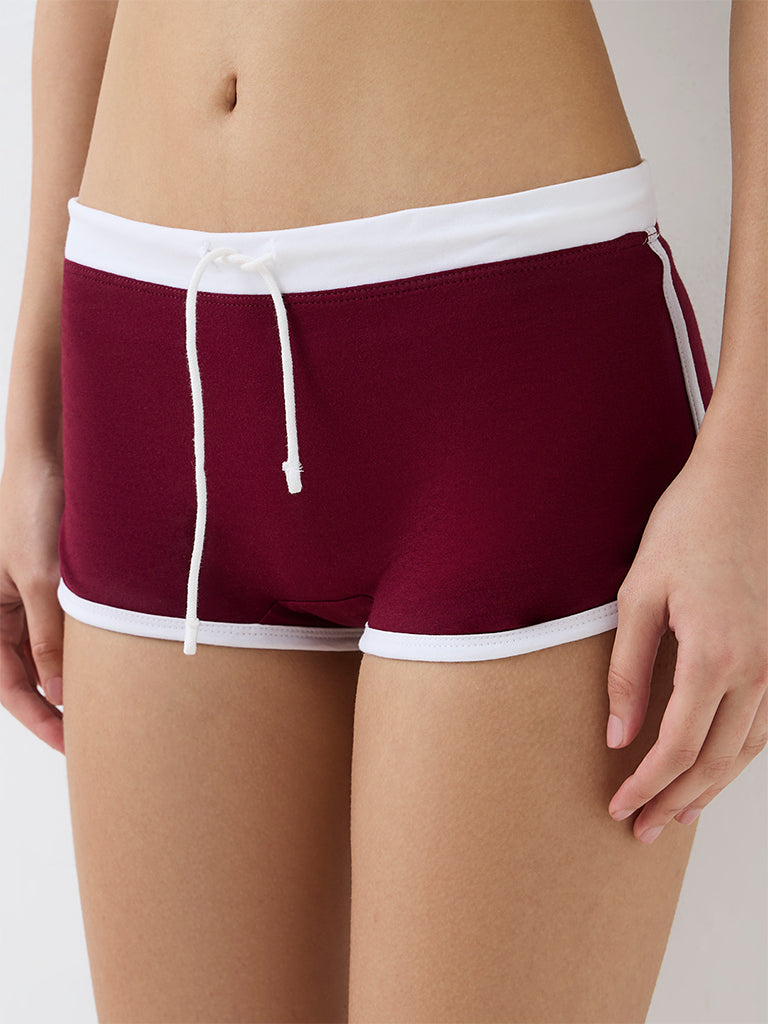 Superstar Burgundy Contrast-Detail Low-Rise Cotton-Blend Shorts Briefs