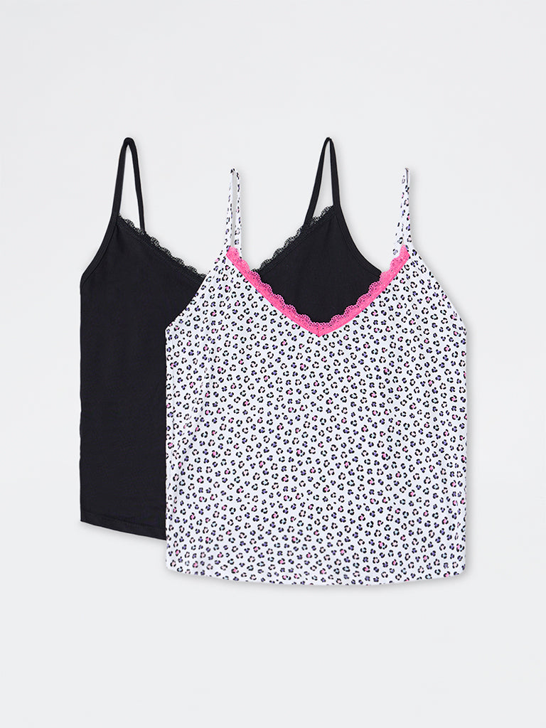 Superstar Black Lace-Detail Cotton-Blend Camisole - Pack of 2