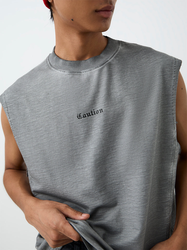 Nuon Grey Printed Relaxed-Fit Cotton T-Shirt
