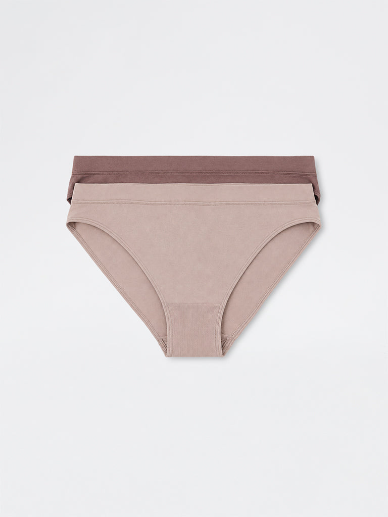 Superstar Brown Solid Seamfree Bikini Briefs - Pack of 2
