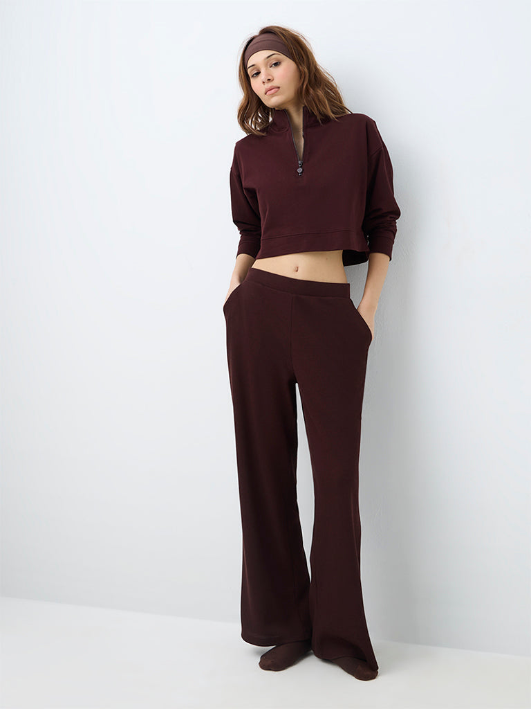 Superstar Dark Brown Waffle-Textured High-Rise Pants