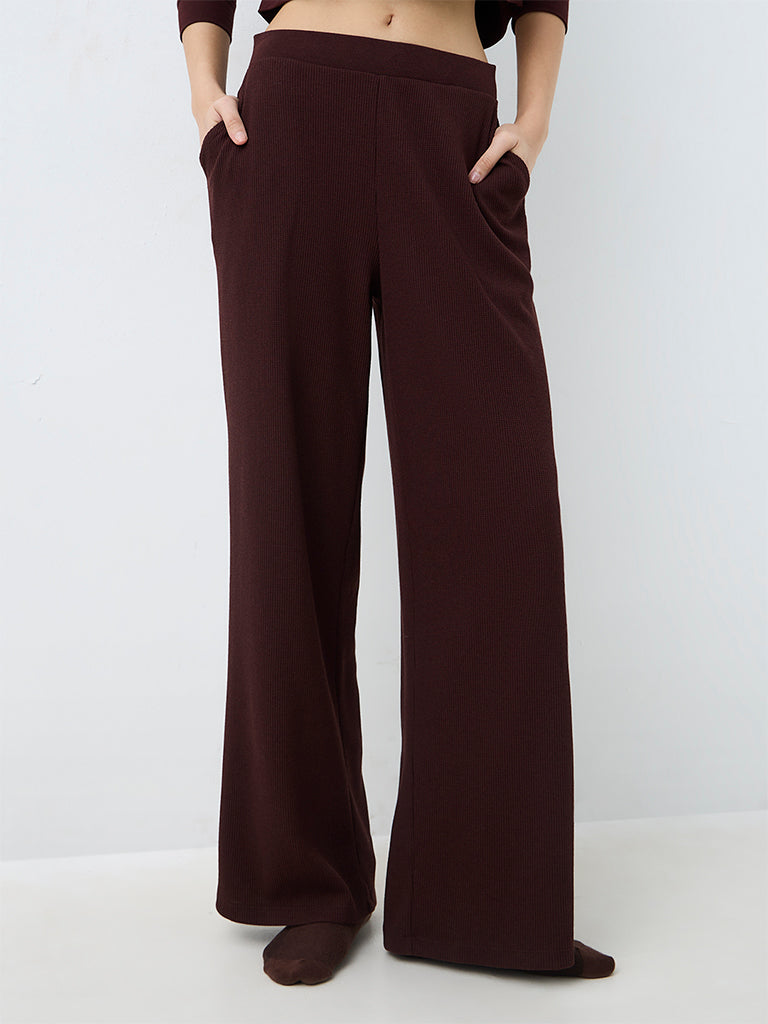 Superstar Dark Brown Waffle-Textured High-Rise Pants