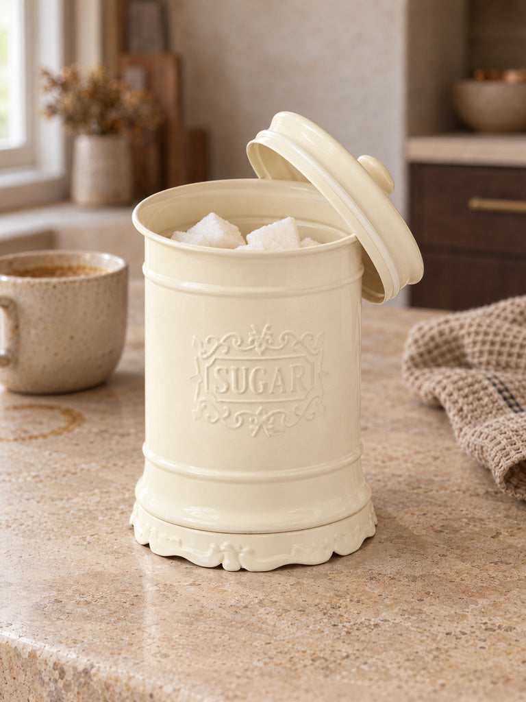 Westside Home Ivory Victorian Style Sugar Jar with Lid