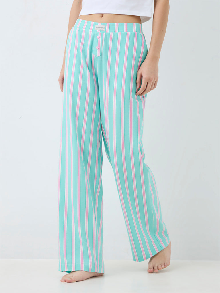 Superstar Mint Striped High-Rise Cotton-Blend Pants