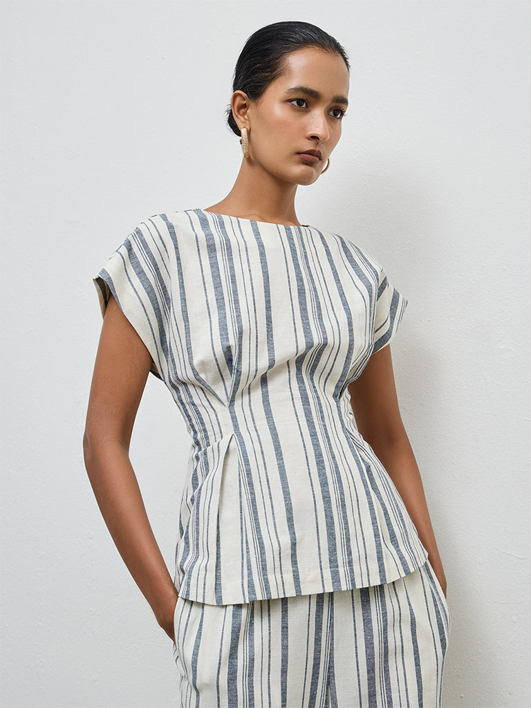 Wardrobe Ivory Striped Cotton-Blend Top