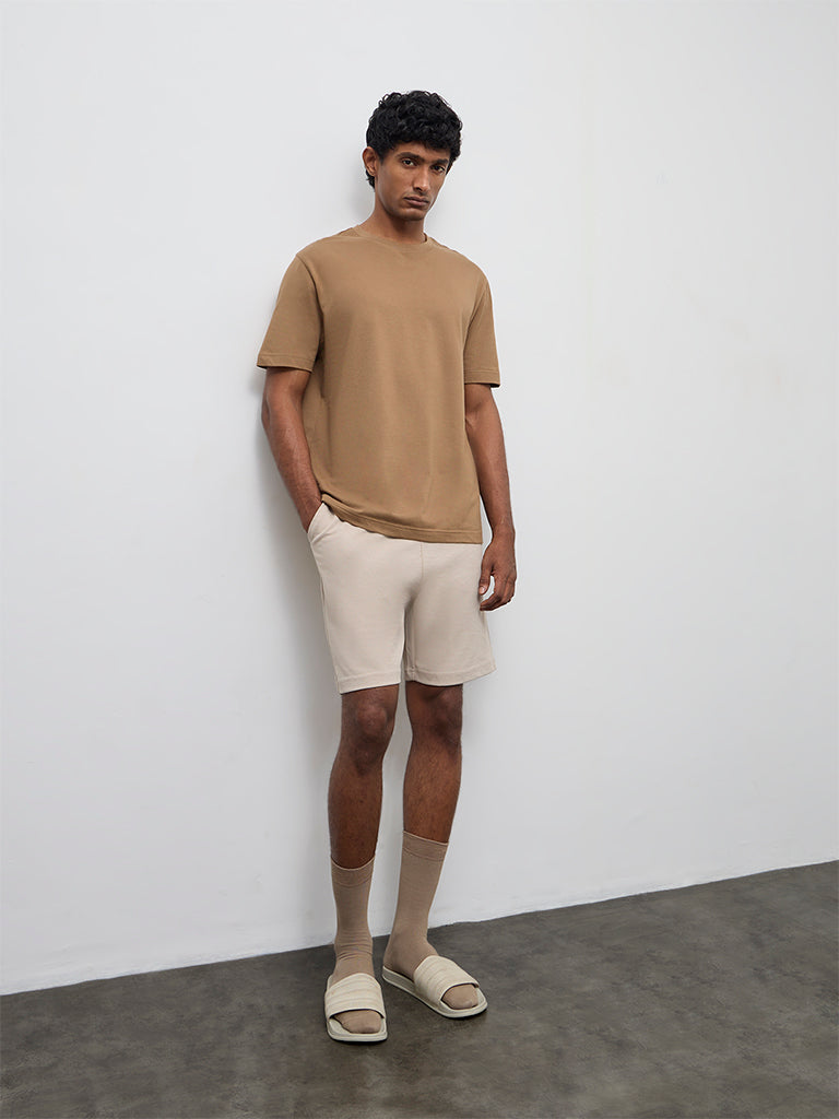 WES Lounge Beige Relaxed-Fit Mid-Rise Cotton-Blend Shorts