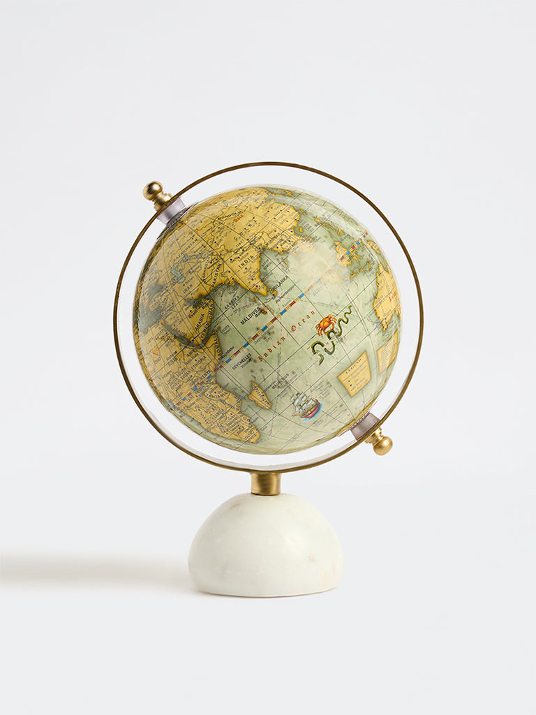 Westside Home Multicolor Antique-Style Globe with White Marble Base