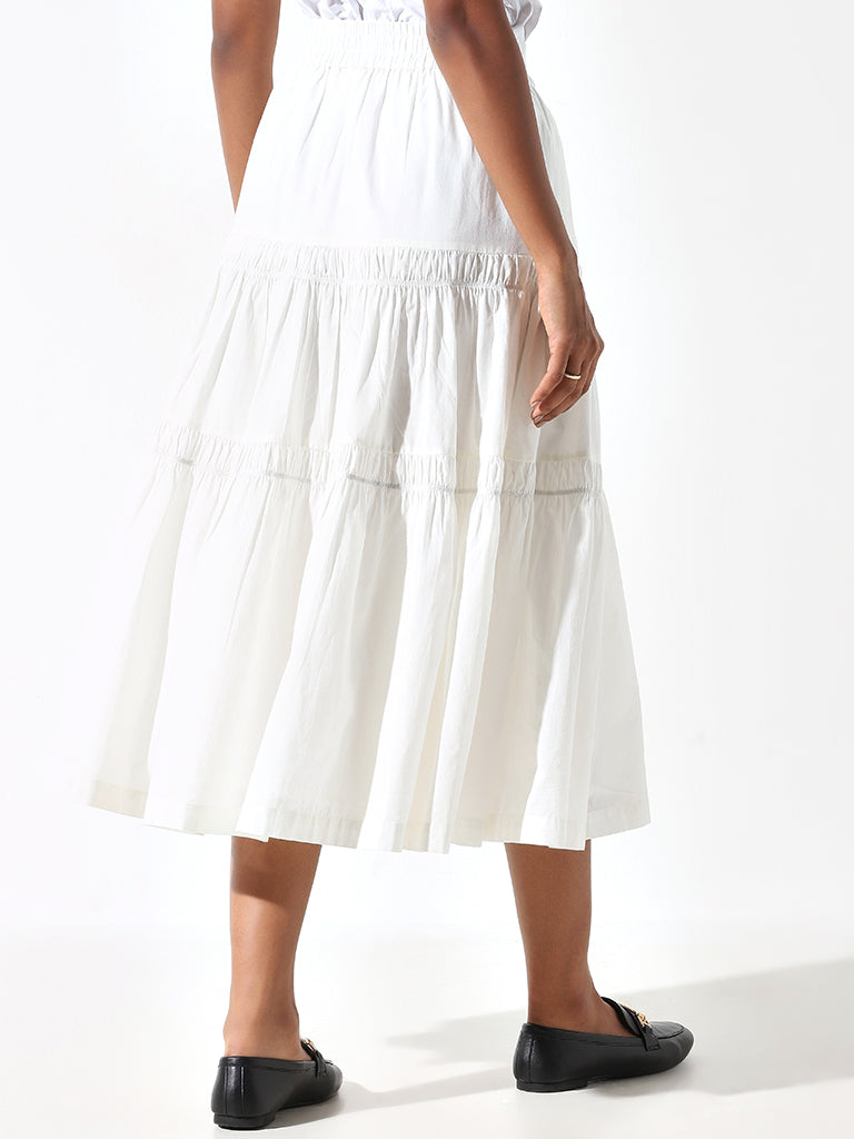 Bombay Paisley White Cotton Maxi Skirt