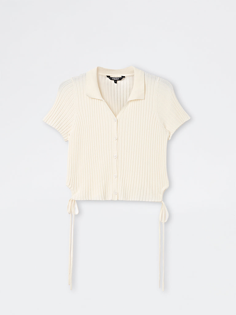Nuon White Ribbed Side-Tie Top