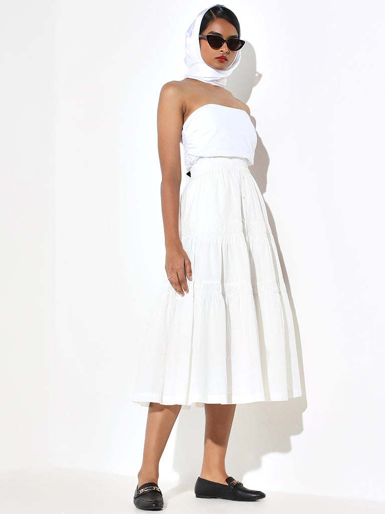 Bombay Paisley White Cotton Maxi Skirt