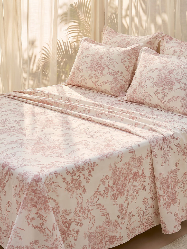Westside Home Pink Floral Pattern Queen Bed Sheet Set