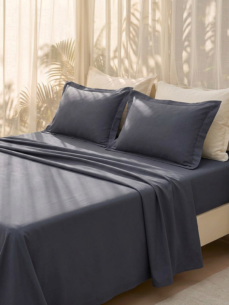 Westside Home Dusty Blue Solid Queen Bed Sheet Set