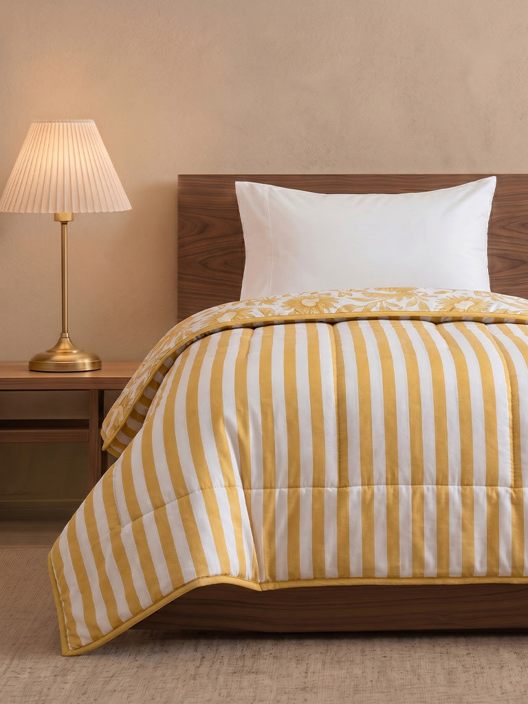 Westside Home Yellow Sunflower Reversible Quilted Single Bed Comforter