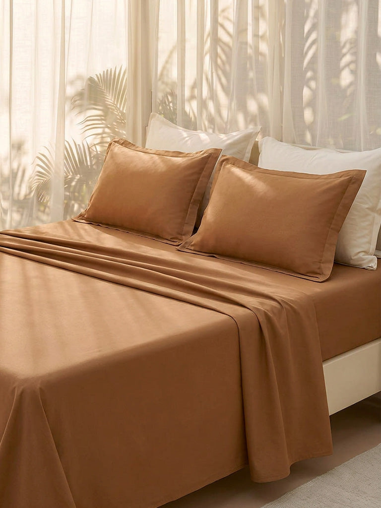 Westside Home Brown Solid Queen Bed Sheet Set