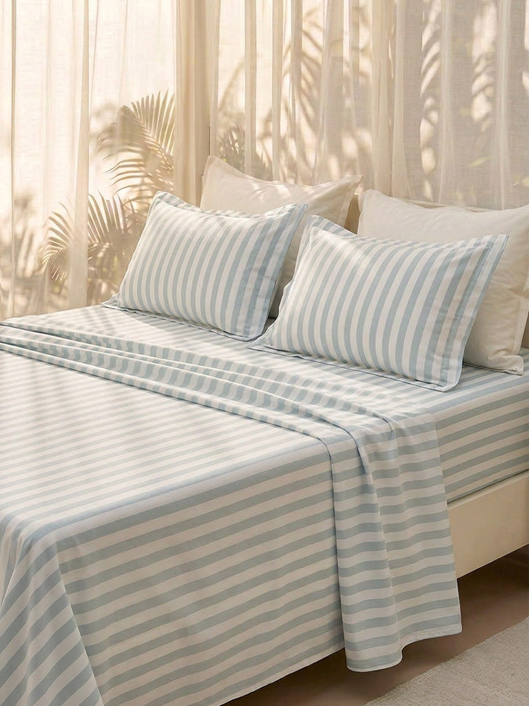 Westside Home Dusty Blue Striped King Bed Sheet Set