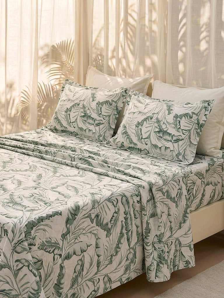 Westside Home Sage Leaf Printed King Bed Sheet Set