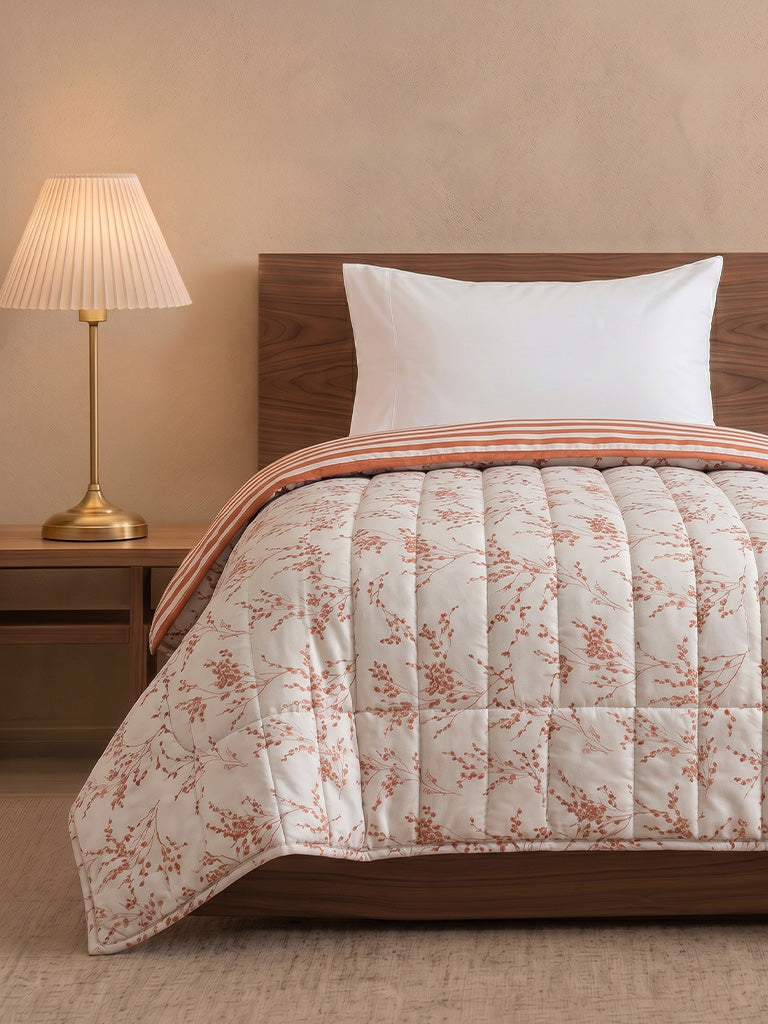 Westside Home Orange Botanical Design Reversible Single Bed Comforter