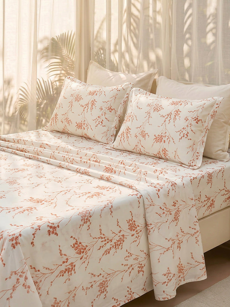 Westside Home Orange Botanical Design King Bed Sheet Set