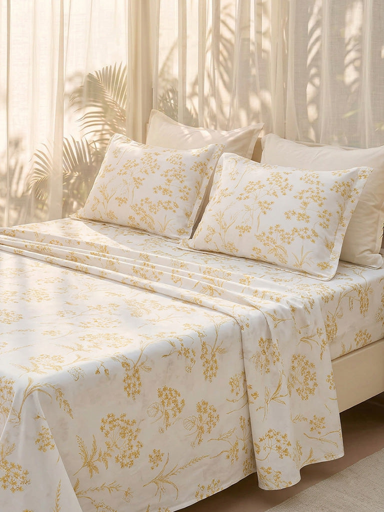 Westside Home Yellow Foliage Design Queen Bed Sheet Set