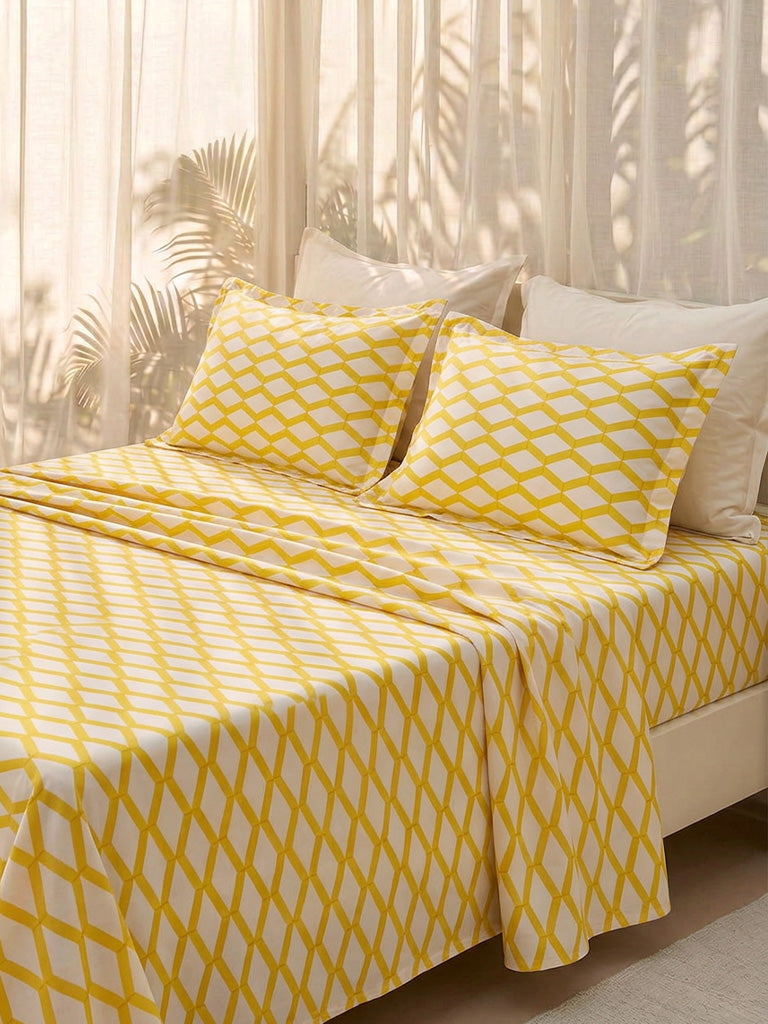 Westside Home Yellow Rhombus Printed Queen Bed Sheet Set