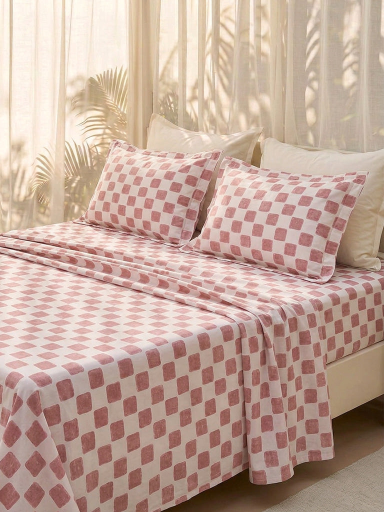 Westside Home Pink Checkered Double Bed Sheet Set
