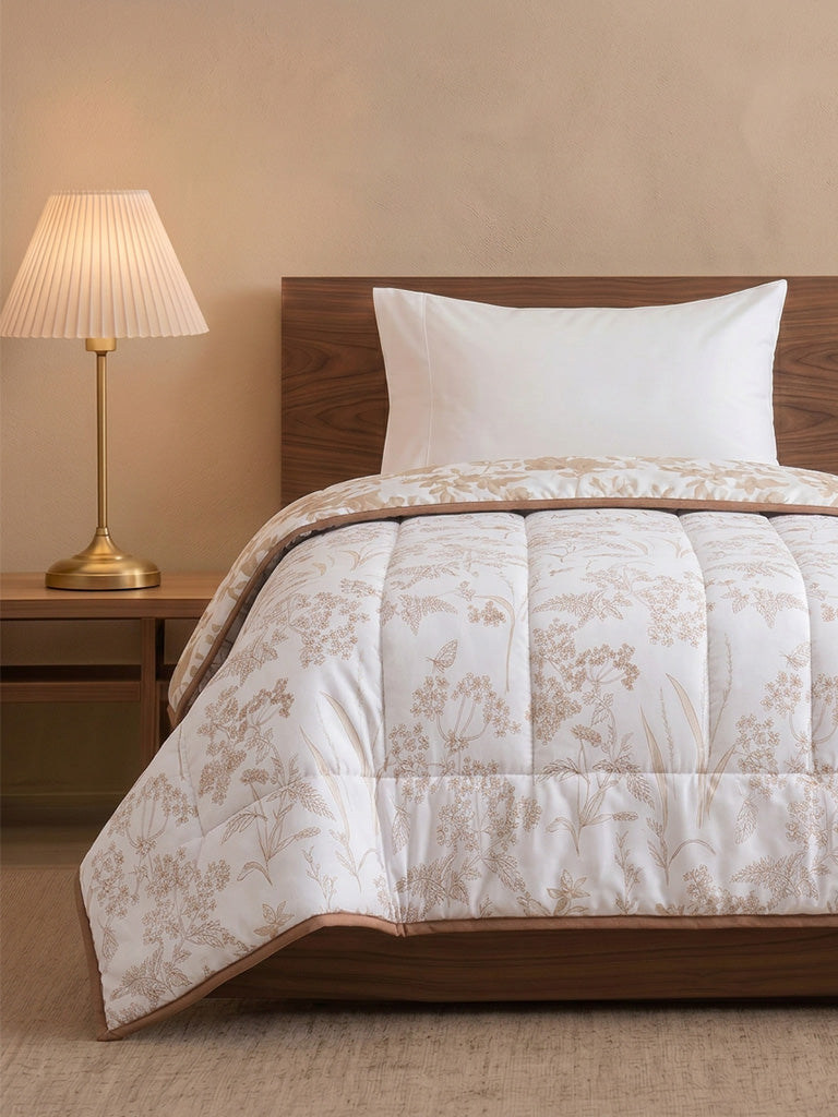Westside Home Beige Floral Printed Reversible Single Bed Comforter