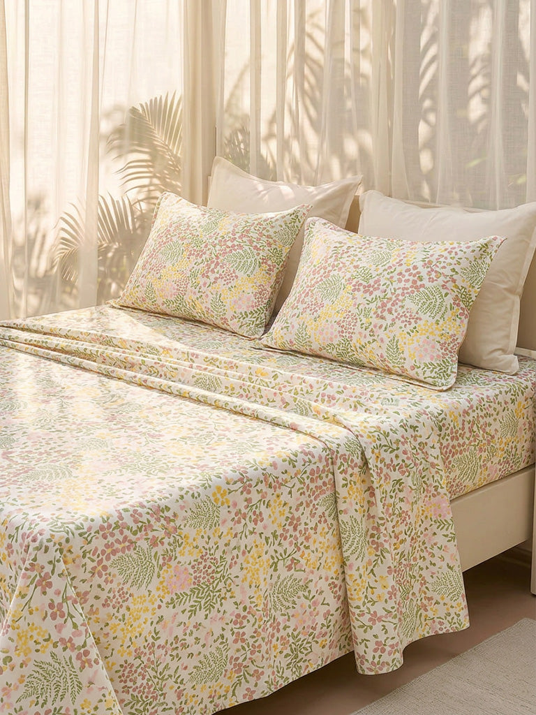 Westside Home Multicolour Floral Pattern Queen Bed Sheet Set