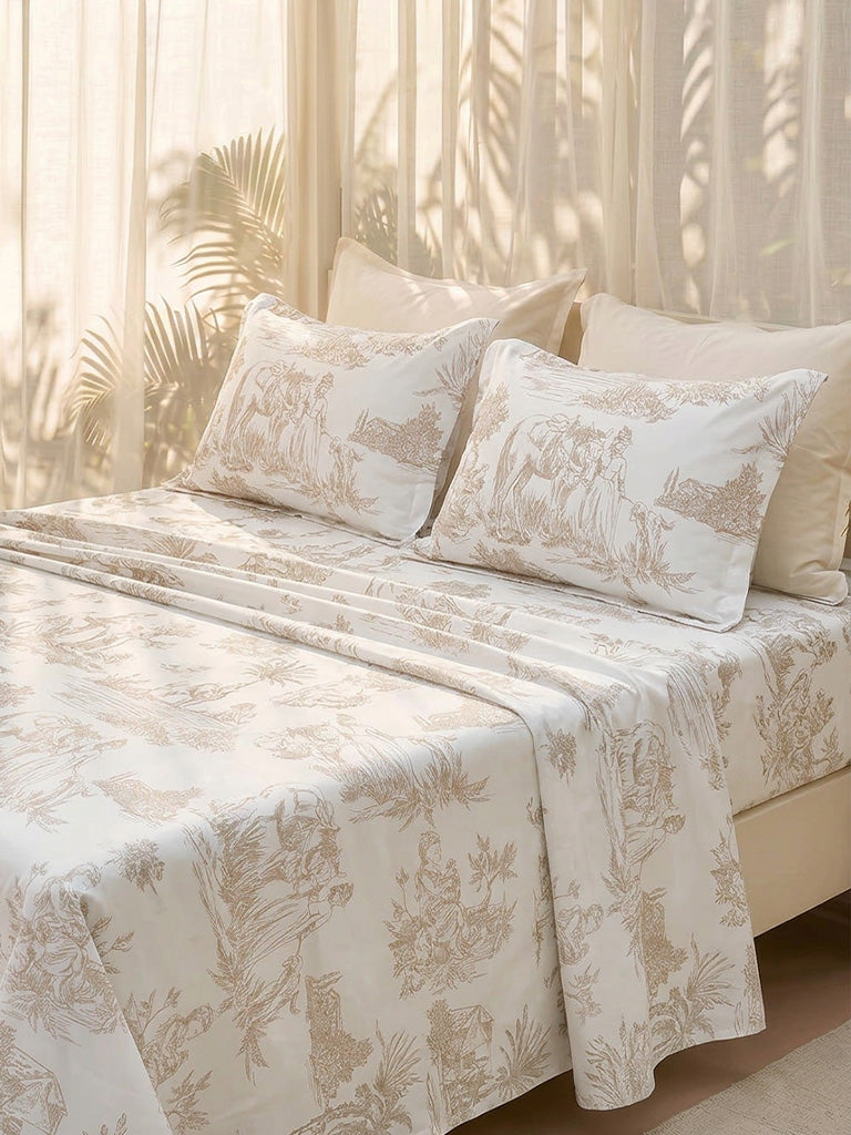 Westside Home Taupe Toile Printed King Bed Sheet Set