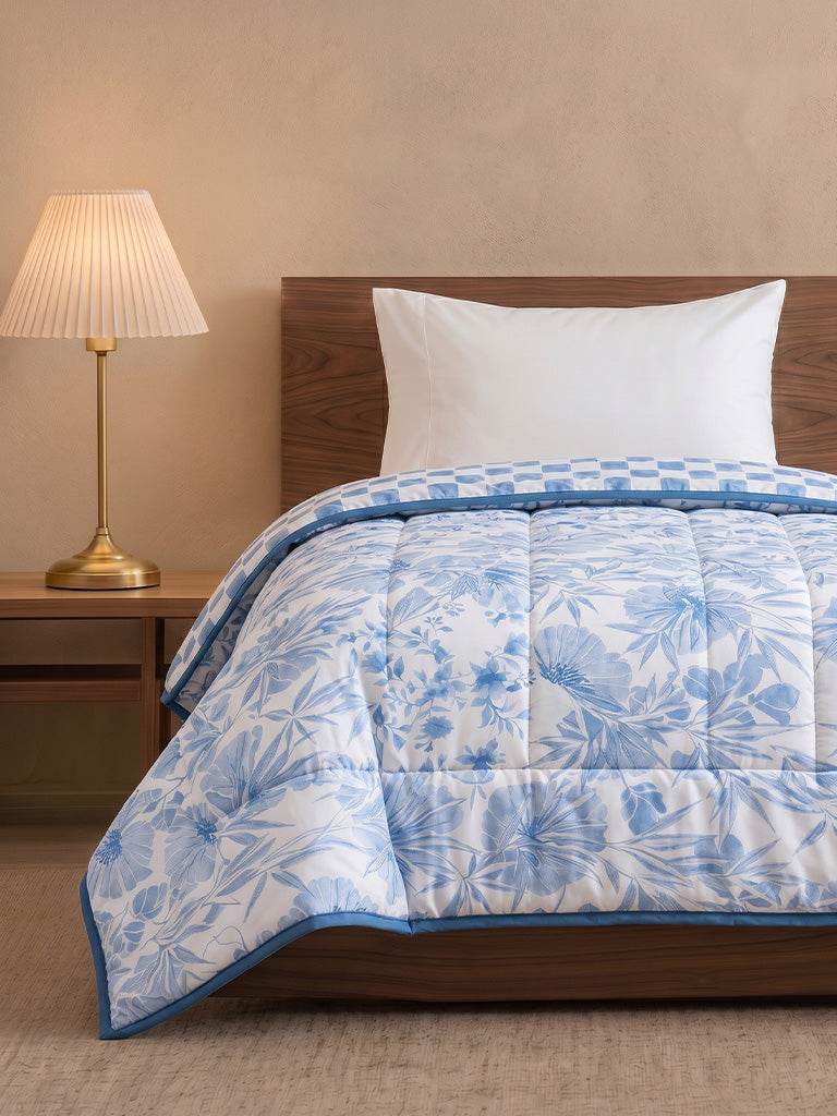 Westside Home Blue Printed Reversible Single Bed Comforter