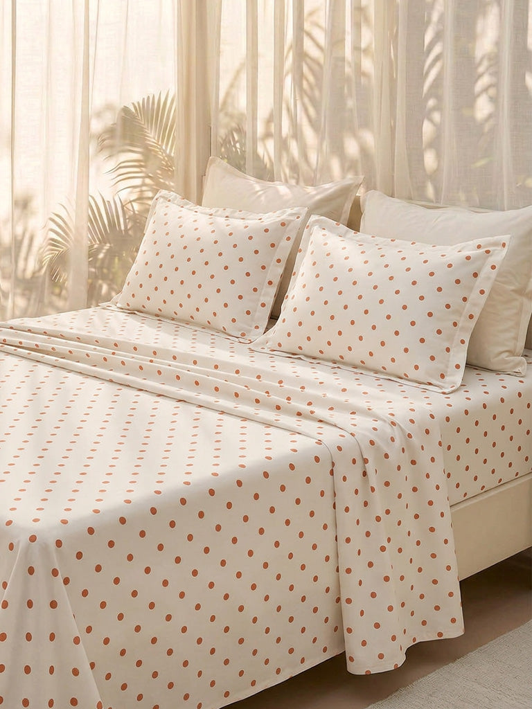 Westside Home Dusty Pink Polka Dot Printed Fitted Queen Bed Sheet Set