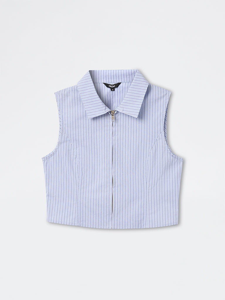 Nuon Blue Striped Cotton Crop Top