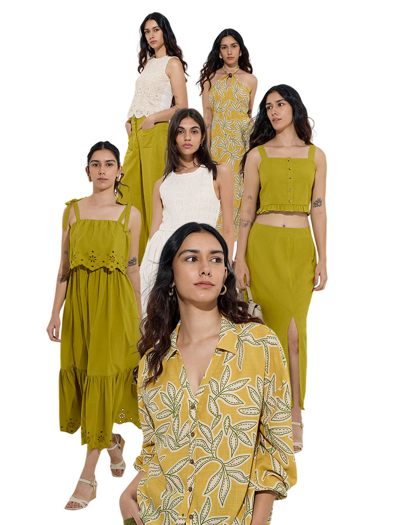 Westside LOV Women's Mustard Leaf Printed Shirt for Casual Wear Campaign Image