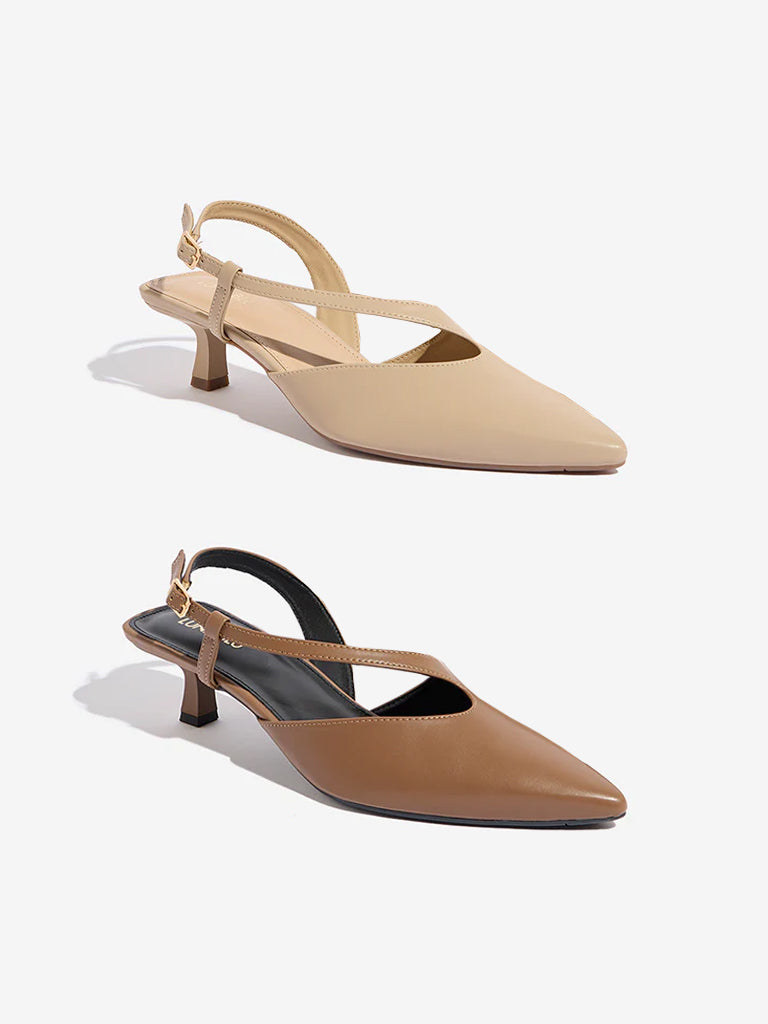 Westside LUNA BLU Women's  Brown Asymmetrical Sling-Designed Mules for Work Wear Side View