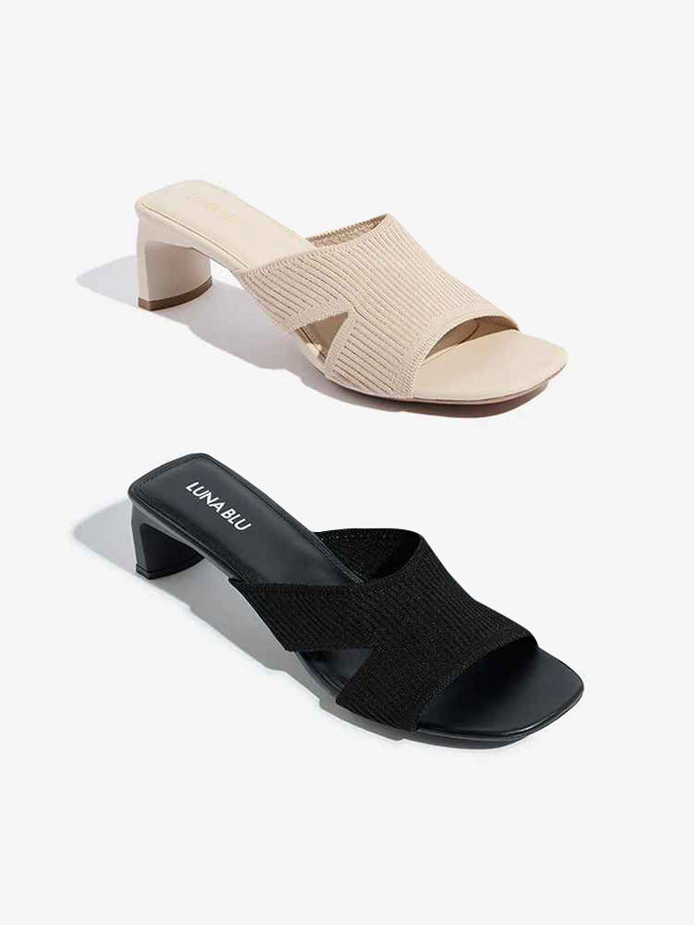 LUNA BLU Ivory Cut-Out Detailed Knitted Heel Sandals
