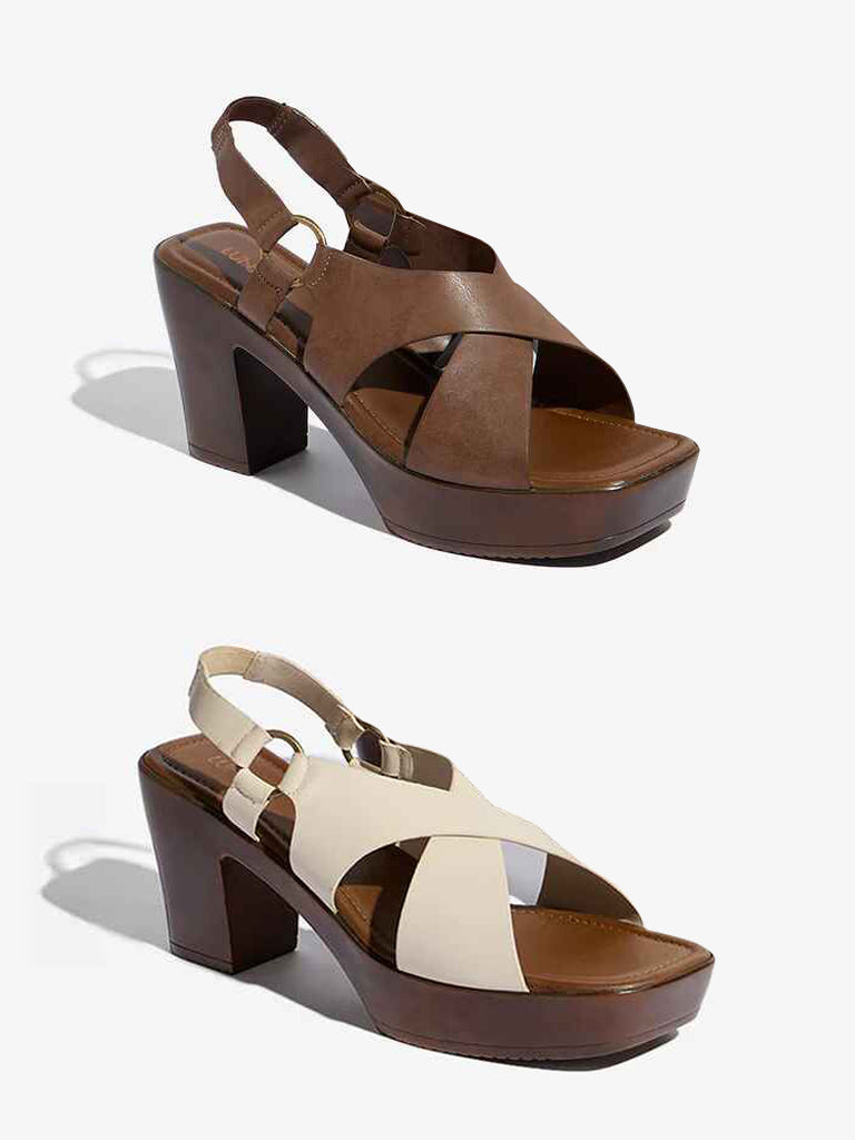 LUNA BLU Brown Criss-Cross Block Sandals